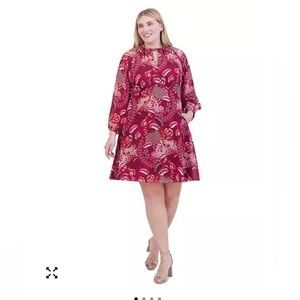 Jessica Howard Red Floral Boho Shift Dress 18W NWT Whimsical Feminine Soft Retro